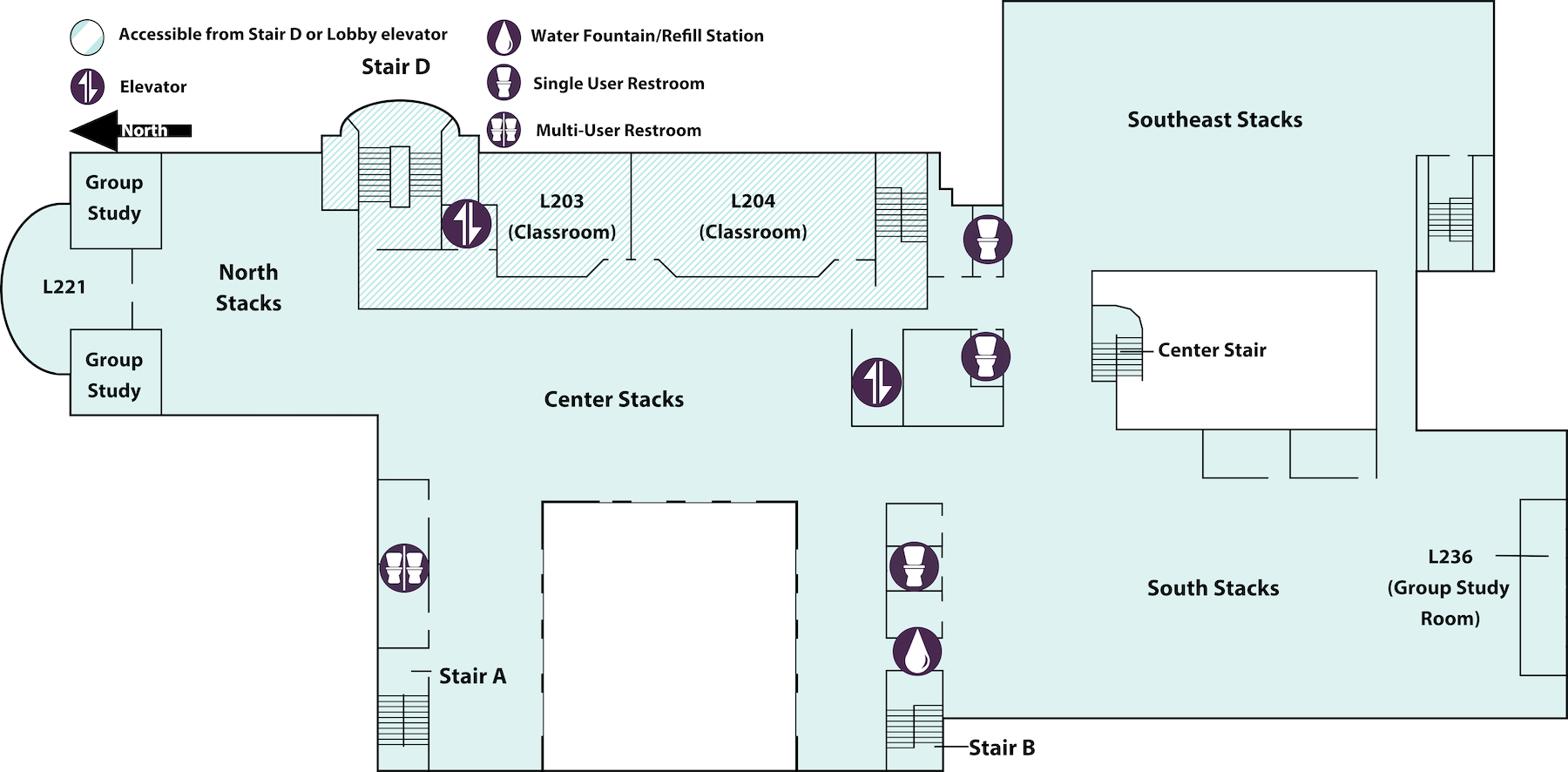 floor map of library Level 2