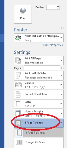 Word's pages per sheet printing